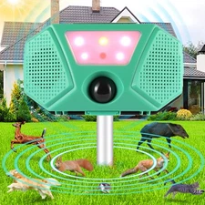 Solar Ultrasonic Animal Repellent Wildlife with Red White Flash Light For Garden