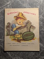 Vintage 1950s Birthday Card Mechanical Pop Out Watermelon Boy Klever Kards T-297
