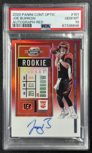 JOE BURROW PSA 10 2020 PANINI CONTENDERS OPTIC #101 ROOKIE TICKET AUTO RED 8/199