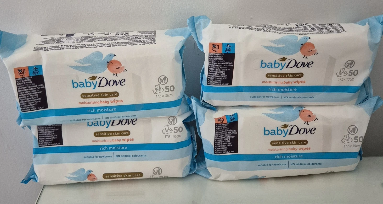 4 Packs Baby Dove Rich Moisture Wipe 50s - Alcohol Free Sensitive Skin