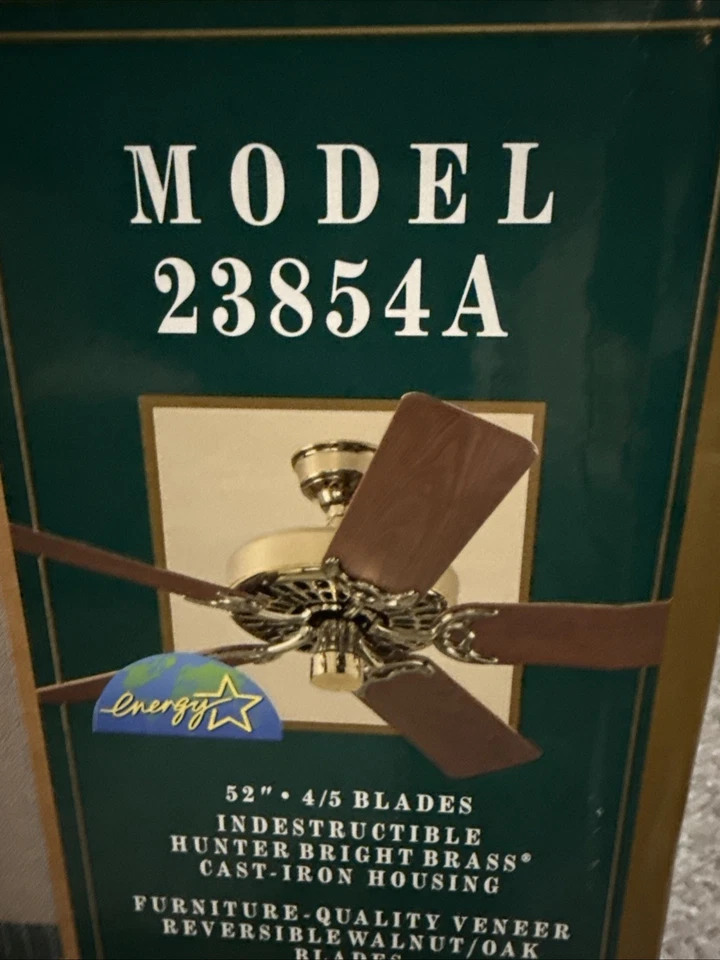 Nuevo ventilador de techo Hunter 23854A carcasa de hierro fundido latón brillante con aspas Foto 2 de 4