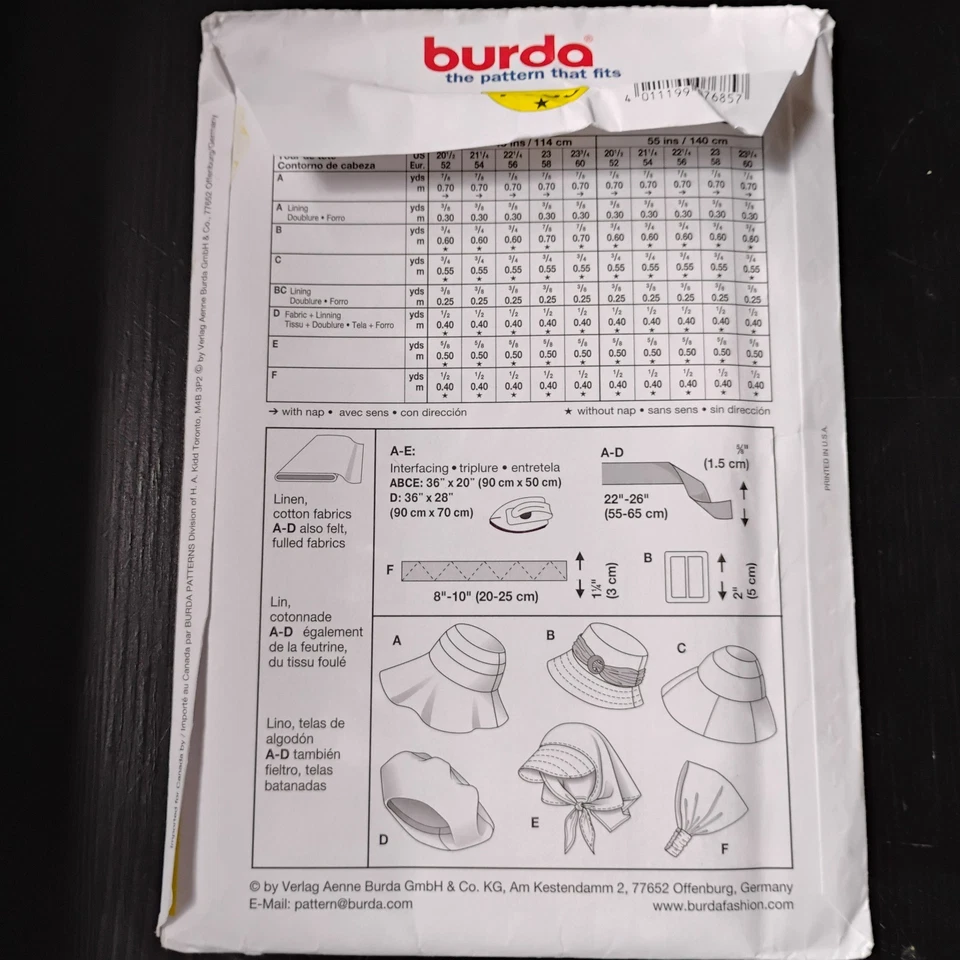 Burda 7685 Hats, a cap and a scarf Sewing Pattern Uncut - Image 2 of 3