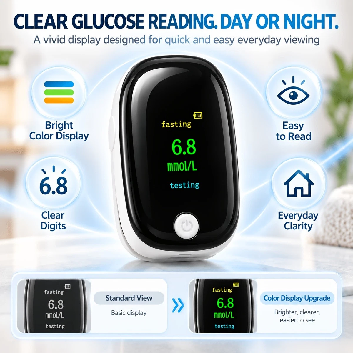 Monitor de glucosa en sangre no invasivo, dispositivo de monitoreo de salud en el hogar con pantalla OLED