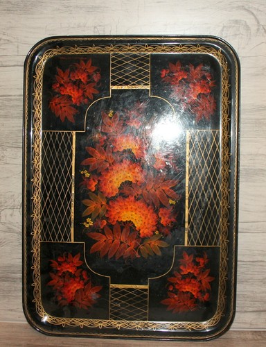 Vintage Floral Metall Tole Serviertablett - Bild 3 von 7