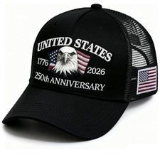 United States 250th Anniversary 1776-2026 Embroidered Eagle Trucker Hat Mesh
