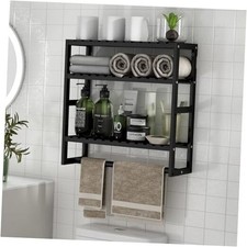 Towel Rack Bathroom Storage Shelves Over The Toilet with Towel Bar Black 1pack
