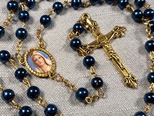 Beautiful Rosary Blue Metal Beads Jesus Christian Religious Gift C79