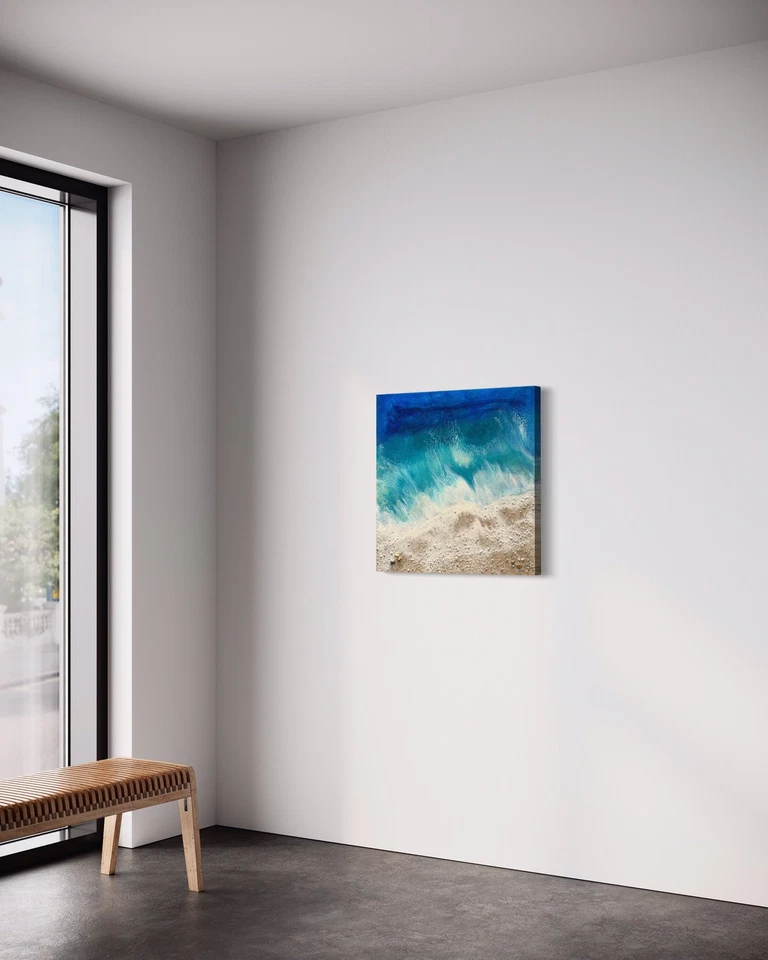 Pintura Original Moderna Contemporánea Bellas Artes Lienzo Playa Agua Océano Firmada Foto 3 de 4