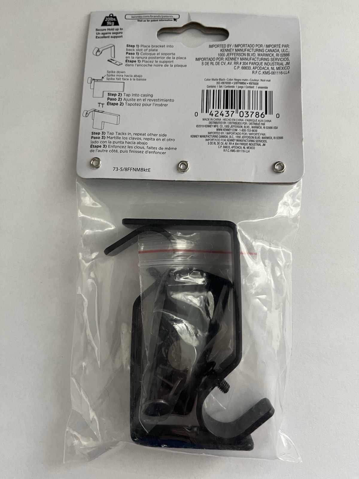 New Kenney Fast Fit 5/8" No Measure Curtain Rod Brackets Matte Black Drapes