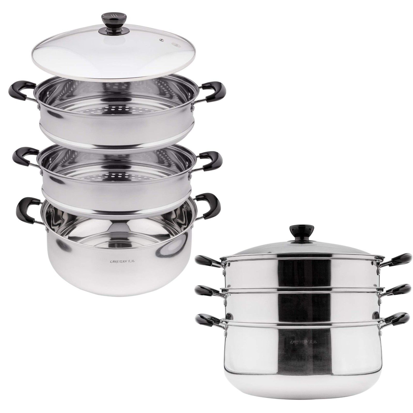 3-Tier Stainless Steel Stackable Steamer Pot with Pan Insert for Cooking Food-image