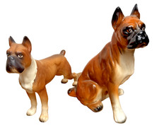 Boxer Dog Figurines Marked Japan Ceramic 5" Animals Decor 1970s READ VTG Gift