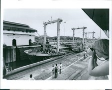Photo Panama Canal Tourist Miraflores Locks Observation Deck Cargo Vessel 8X10