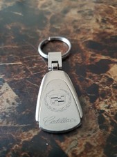 Vintage Cadillac Teardrop Keychain Fob - Silver Tone Metal Wreath Crest Logo