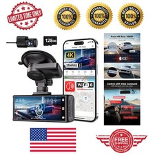 Voice-Controlled 4K Dash Cam with Emergency Lock, Night Vision  Dual Recording