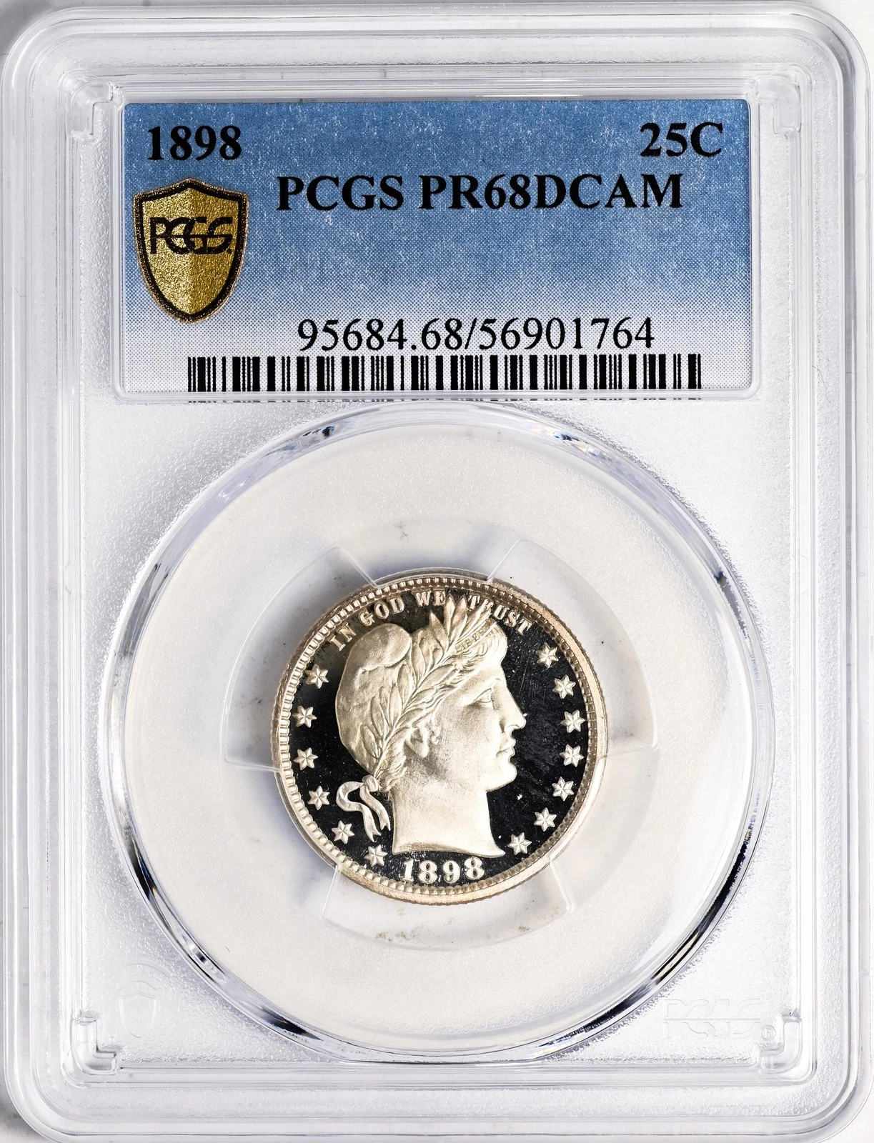 1898 BARBER 25C PCGS PR 68 DCAM