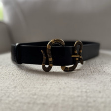 Gucci Men s Black Dress Belt Snake Buckle Log...