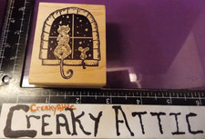 CAT MOUSE WINDOW STARS FRAME ABSTRACT RUBBER STAMP MAGENTA 23083I CREAKYATTIC