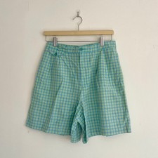 LizSport – Vintage Blue Plaid Cotton Pleated Trouser Shorts Size 12