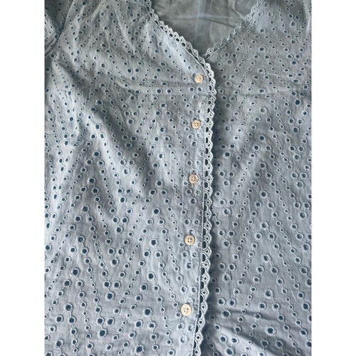 Untuckit for her Top Harriet Style #41094 blau Lg Ösen Spitze Baumwolle Bluse - Bild 2 von 7