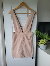 Beige button front corduroy pinafore dress | size 8