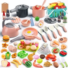 130Pcs Kitchen Playset, Toddler Pretend Cooking Play Pots, Pans, Utensils Coo...