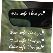 3 Pcs Drive Safe I Love You Mirror Decal, White Rear View Mirror Sticker Cute