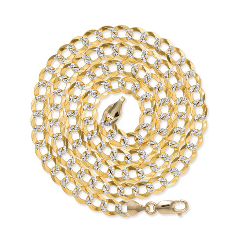 10K Yellow Gold Solid Mens 7mm Diamond Cut Pave Curb Cuban Chain Necklace 30" - Picture 5 of 9