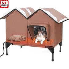 Heated Outdoor Cat House Waterproof Insulated Pet Shelter W/ Heating Pad New