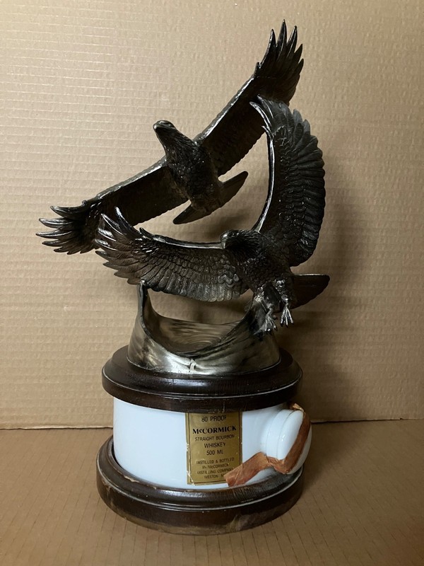 1984 Fraternal Order of Eagles McCormick Whiskey Decanter w/Metal Eagles Statue