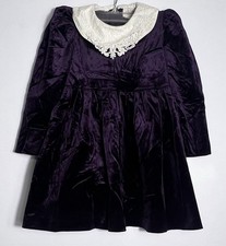 Rare Editions Velvet Dress Girls 5 Purple Lace Collar Vintage Party Cottage