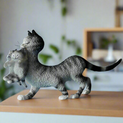 Dubout Katzen Mama & ihre Babys Katzenfigur Sammlerstücke Geschenk verpackt Ornamente 
