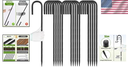 16-Pack 24'' Steel Rebar Stakes with Hook Top - Perfect for Gardens & Tents - Picture 2 of 9