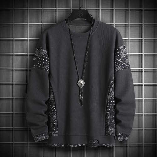 Men's Spring Trendy Printed Casual Loose Crewneck Pullover Sweatshirt Top - Picture 31 of 36