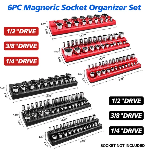 6pc/3pc Magnetic Socket Organizer Storage Holder 1/4" 3/8" 1/2" Drive SAE Metric - Picture 2 of 15