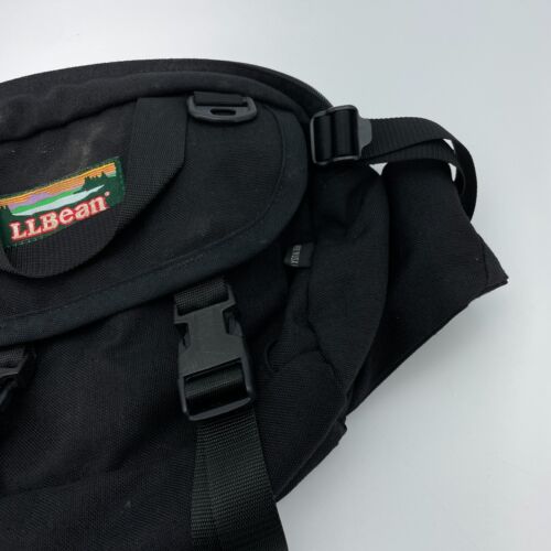 VTG LL Bean Fanny Pack Bag Black Hiking Travel Zipper Compartments Canvas USA - Picture 4 of 12