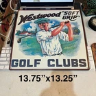 VINTAGE WESTWOOD “SOFT GRIP” GOLF CLUBS EMBOSSED TIN METAL SIGN 13.75" X 13.25"