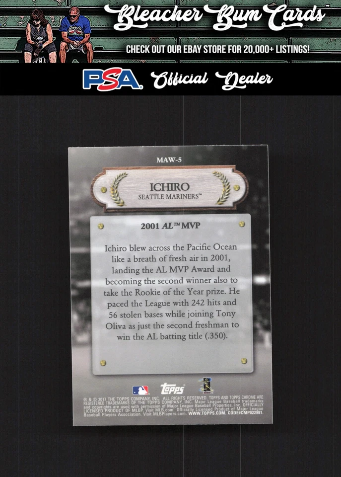 2017 Topps Chrome MAW-5 Ichiro Suzuki MLB Award Winners - Image 2 of 2