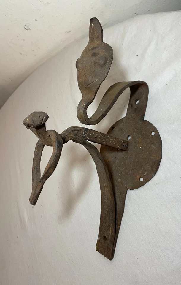 antique early 19th century hand wrought iron coat hat wall hook bracket holder - Image 2 of 4