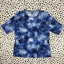 Lands End Navy Blue Tie Dye Short Sleeve MEDIUM Cover-Up SWIM TEE 518093