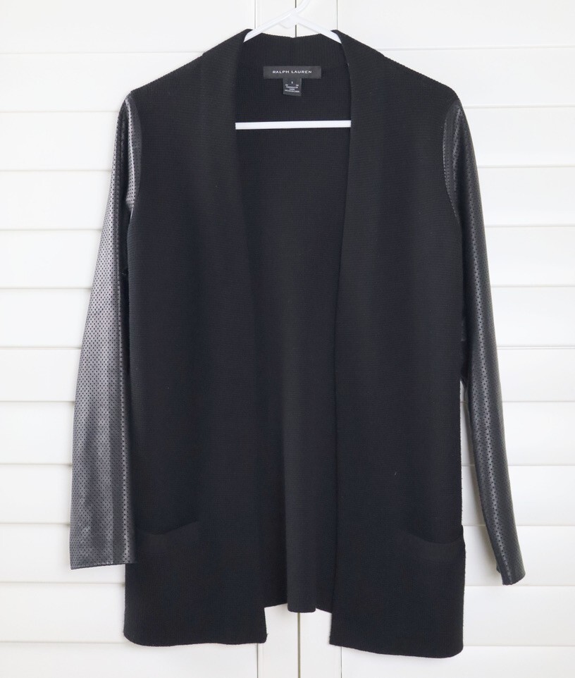 RALPH LAUREN Black Label Collection $695 Wool Leather Sweater Top