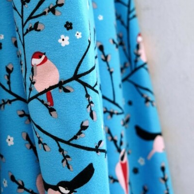 Designerstoff Biojersey Hello Spring - blau-  Kinderstoff Stoffonkel