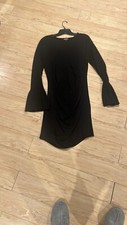 Express V-Neck Bell Sleeve Ruched Sweater Midi Dress Black women Medium