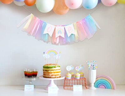 Rainbow Highchair Tutu Banner - Baby First Birthday Decorations & Photo Prop