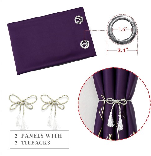 Luxurious Purple and Gold Blackout Drapes - Thermal Insulated, 38Wx84L, 2 Panels - Picture 6 of 12