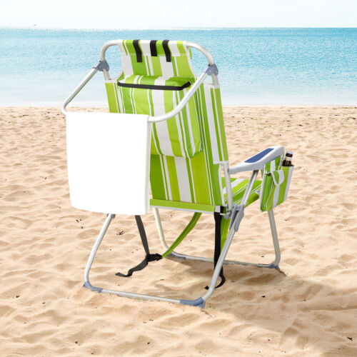Green Stripes Beach Chair Oxford Cloth Aluminum Tube Bearing 24.8x27.56x38.98'' - Picture 7 of 19