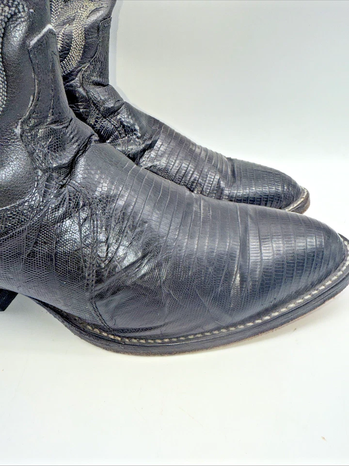 Botas Tony Lama Para Hombres 9.5 D Negras Exóticas Teju Piel de Lagarto Cuero Vaquero Occidental Foto 3 de 4