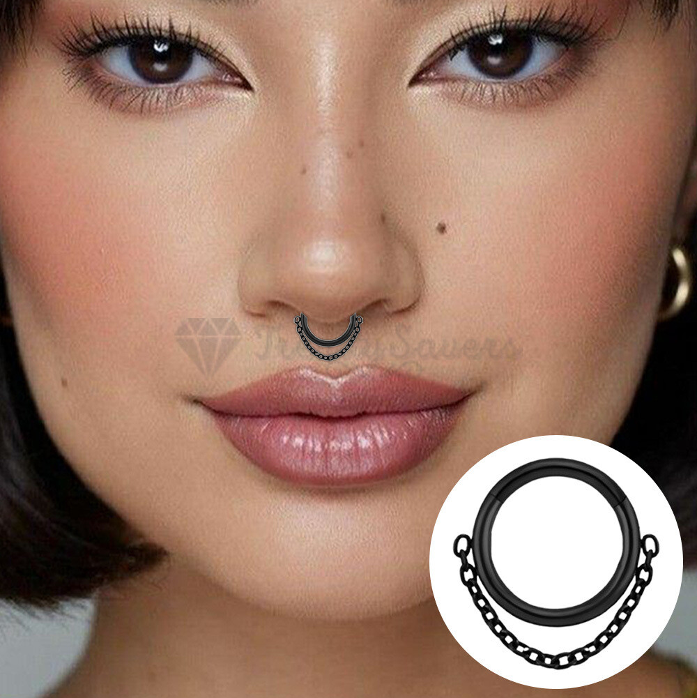 Small Round Clicker Ring Black Titanium Steel 16G Nose Dangle