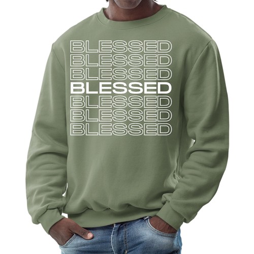 Mens Graphic Sweatshirt - Blessed Stacked Print - Picture 70 of 70