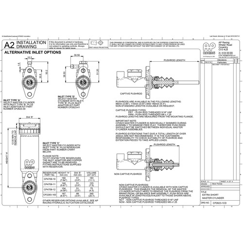 AP Racing CP2623 Master Cylinder - 0.625 (5/8'') Bore - 160mm M8x1.25 Pushrod - Picture 3 of 3