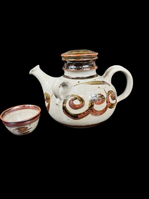 Helle Allpass Danmark Studio Pottery Mid-Century  Tea Pot  w/ Lid & Sugar Bowl